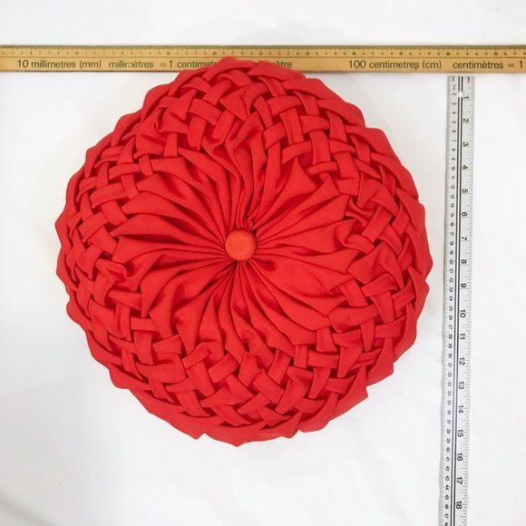Vintage 50s Pillow Smocked Round Red Hollywood Regency MCM decor - Picture 5 of 5
